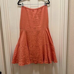 Rafaella Women's 100% Linen Maxi Skirt Size 8 Peach Tier A lined Boho Feminine